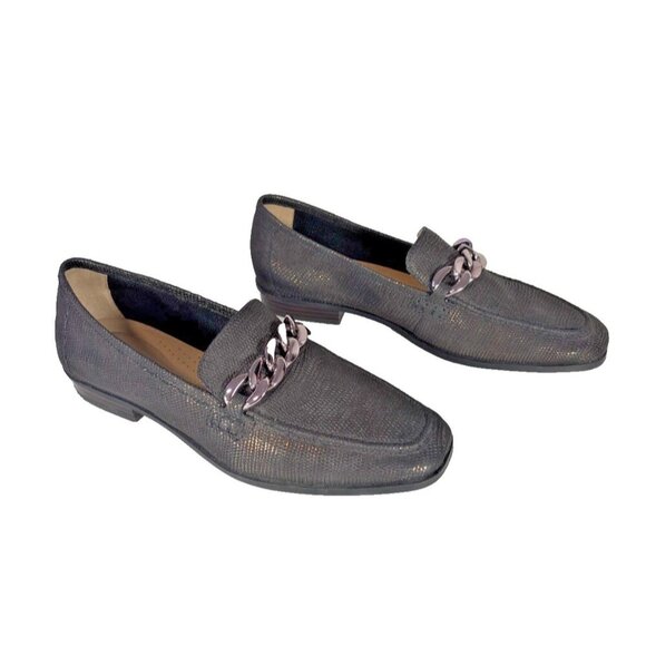 Clark's Black Metallic Gold Loafers With Chunky Chain Detail Women's 9.5M Preppy - Picture 1 of 11